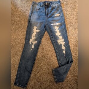 EUC American Eagle Outfitters Distressed High-Rise Blue Jeggings Size 8